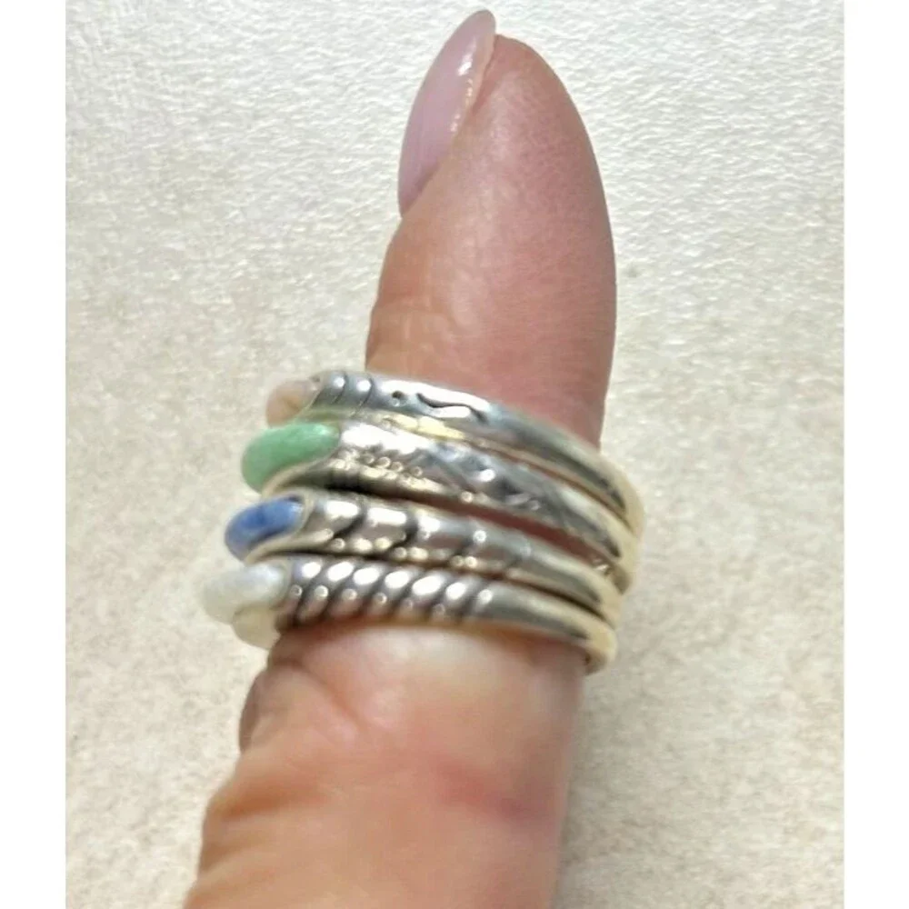 4 Carolyn Pollack & Relios .925 Silver Multi Stone Stackable Rings  Size 5